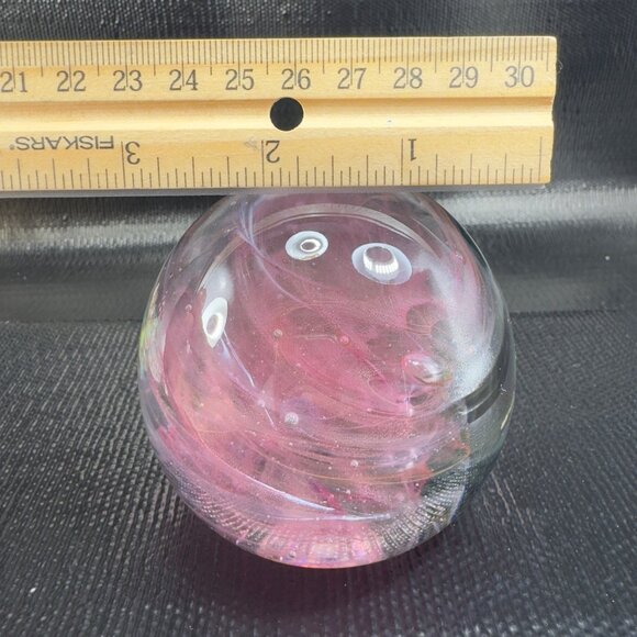 Kerry Glass Handmade Pink Swirl Paperweight Made in Ireland Orb Heavy Glass VTG - Picture 3 of 10